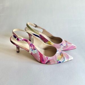 New Alfani Stepnflex Multicolor Flower Canvas Point Toe Heels size 8